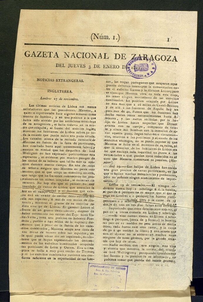 Miniatura de Gazeta de Zaragoza del 3 de enero de 1811