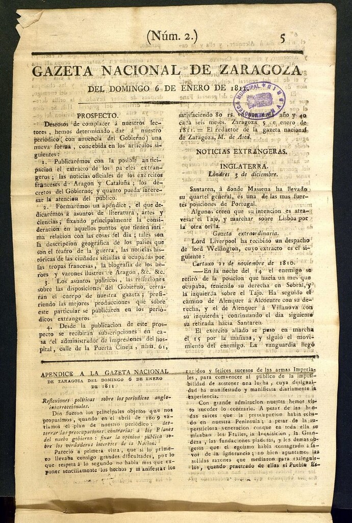 Miniatura de Gazeta de Zaragoza del 6 de enero de 1811