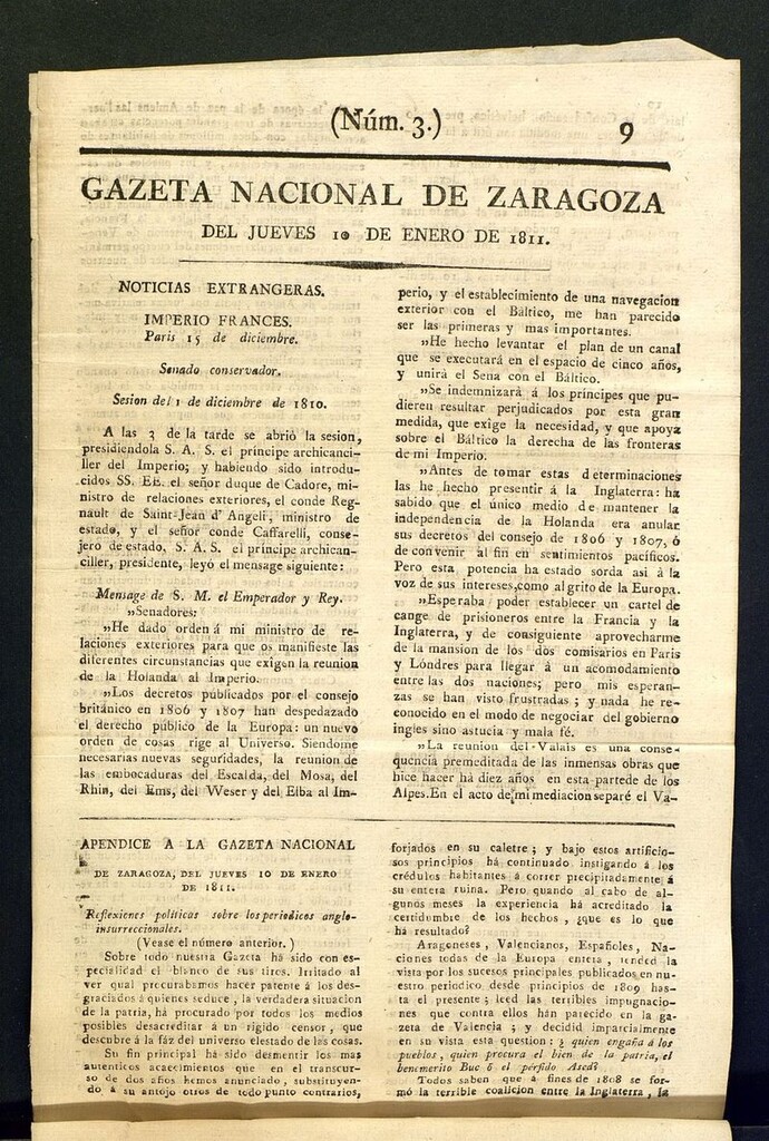 Miniatura de Gazeta de Zaragoza del 10 de enero de 1811