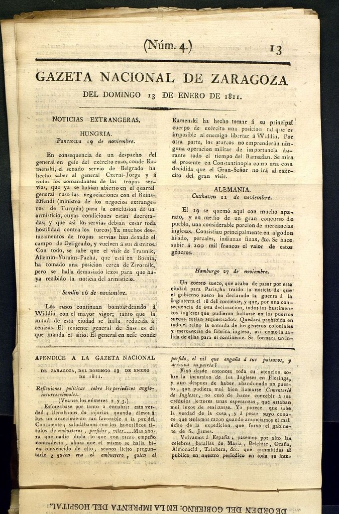 Miniatura de Gazeta de Zaragoza del 13 de enero de 1811