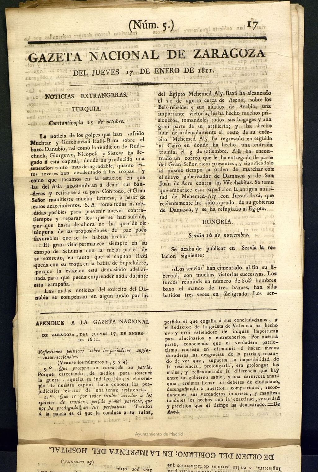 Miniatura de Gazeta de Zaragoza del 17 de enero de 1811