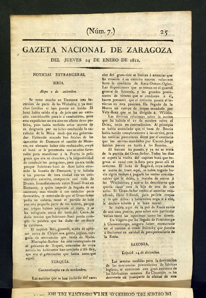 Miniatura de Gazeta de Zaragoza del 24 de enero de 1811