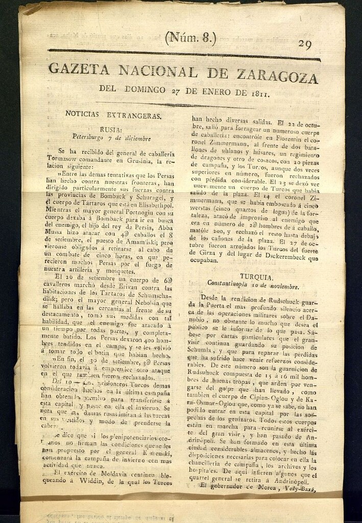 Miniatura de Gazeta de Zaragoza del 27 de enero de 1811