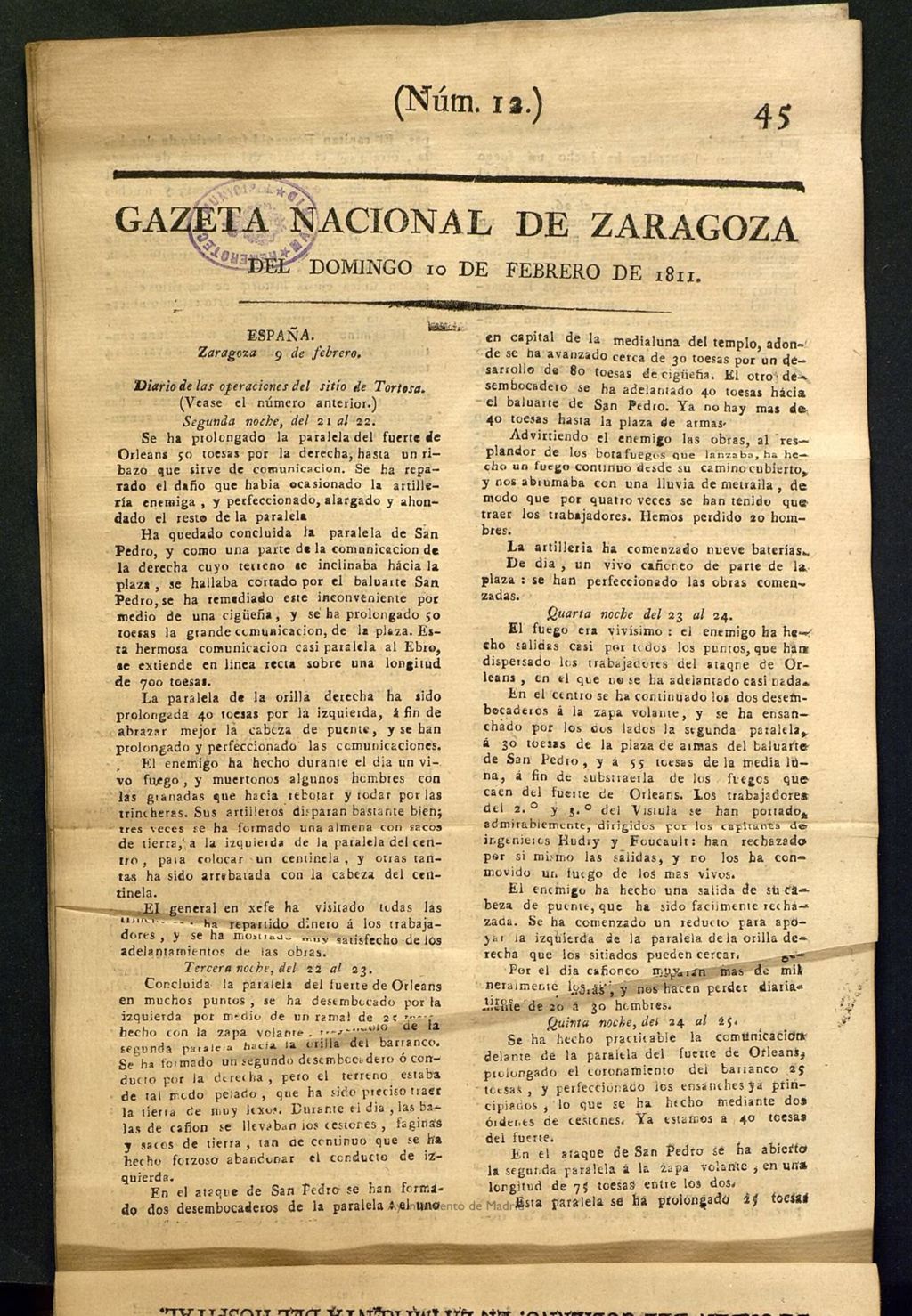 Miniatura de Gazeta de Zaragoza del 10 de febrero de 1811
