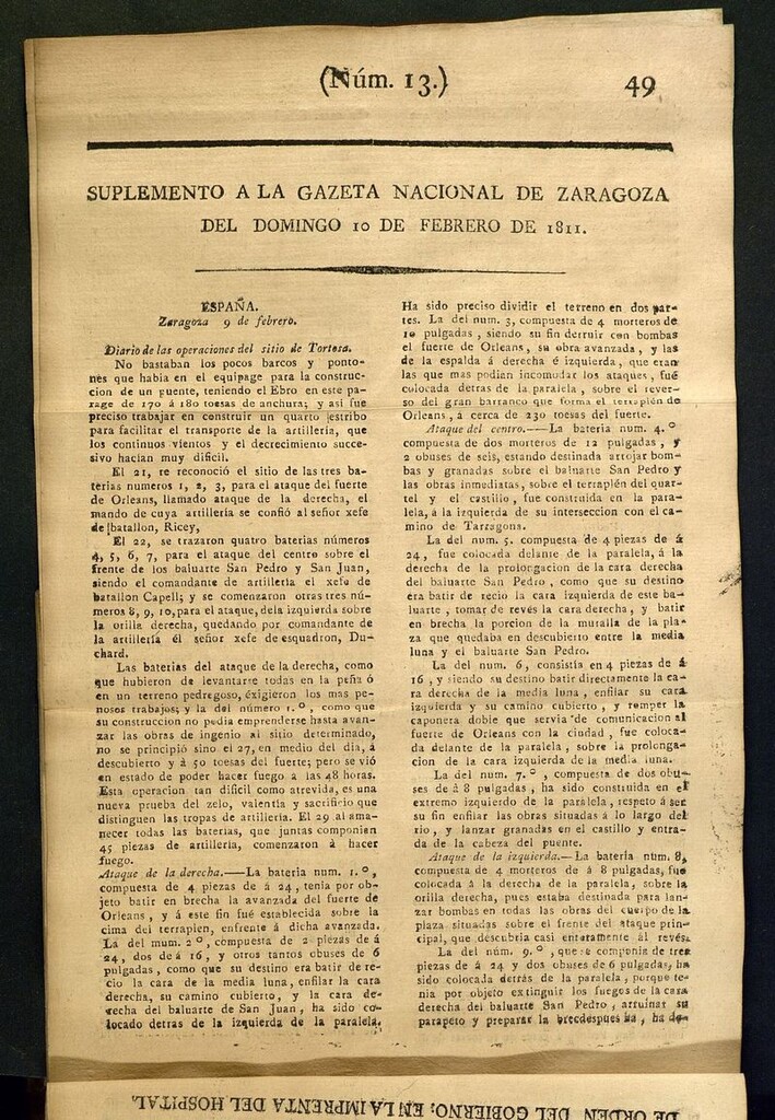 Miniatura de Gazeta de Zaragoza del 10 de febrero de 1811, suplemento