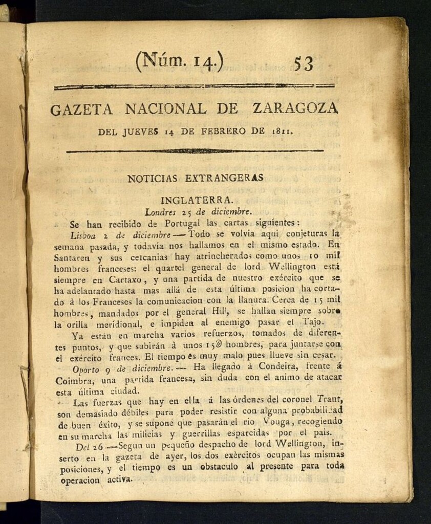 Miniatura de Gazeta de Zaragoza del 14 de febrero de 1811