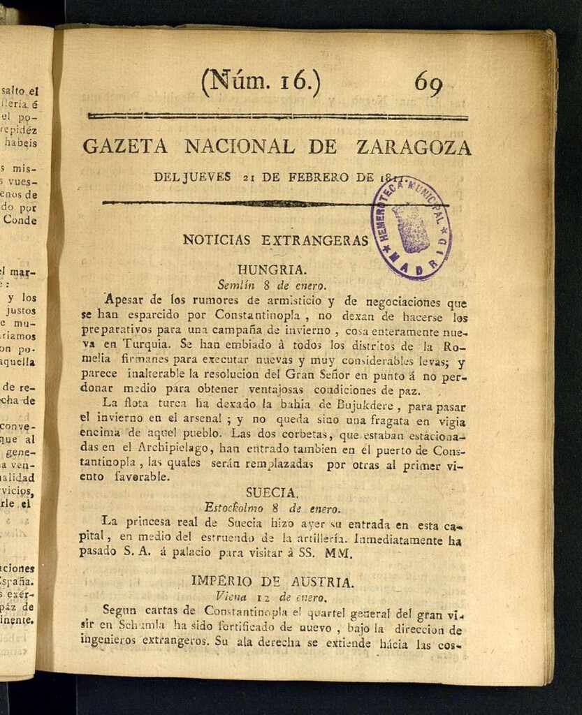 Miniatura de Gazeta de Zaragoza del 21 de febrero de 1811