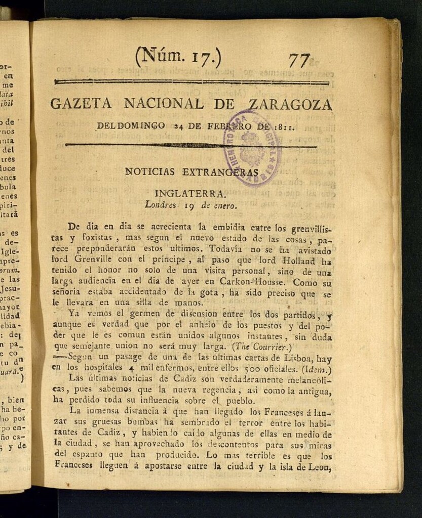 Miniatura de Gazeta de Zaragoza del 24 de febrero de 1811