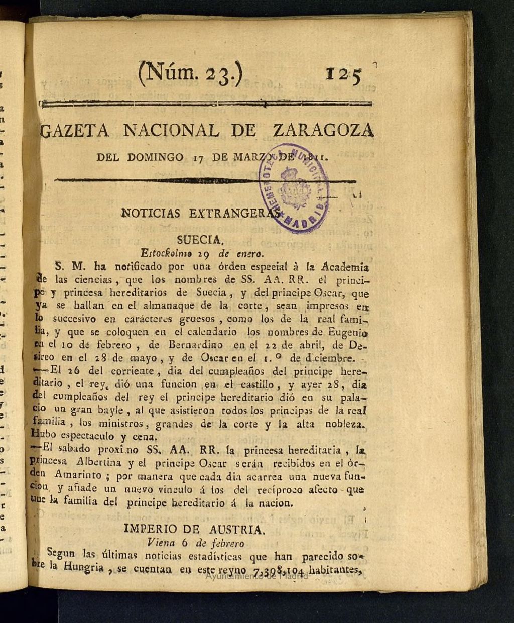 Miniatura de Gazeta de Zaragoza del 17 de marzo de 1811