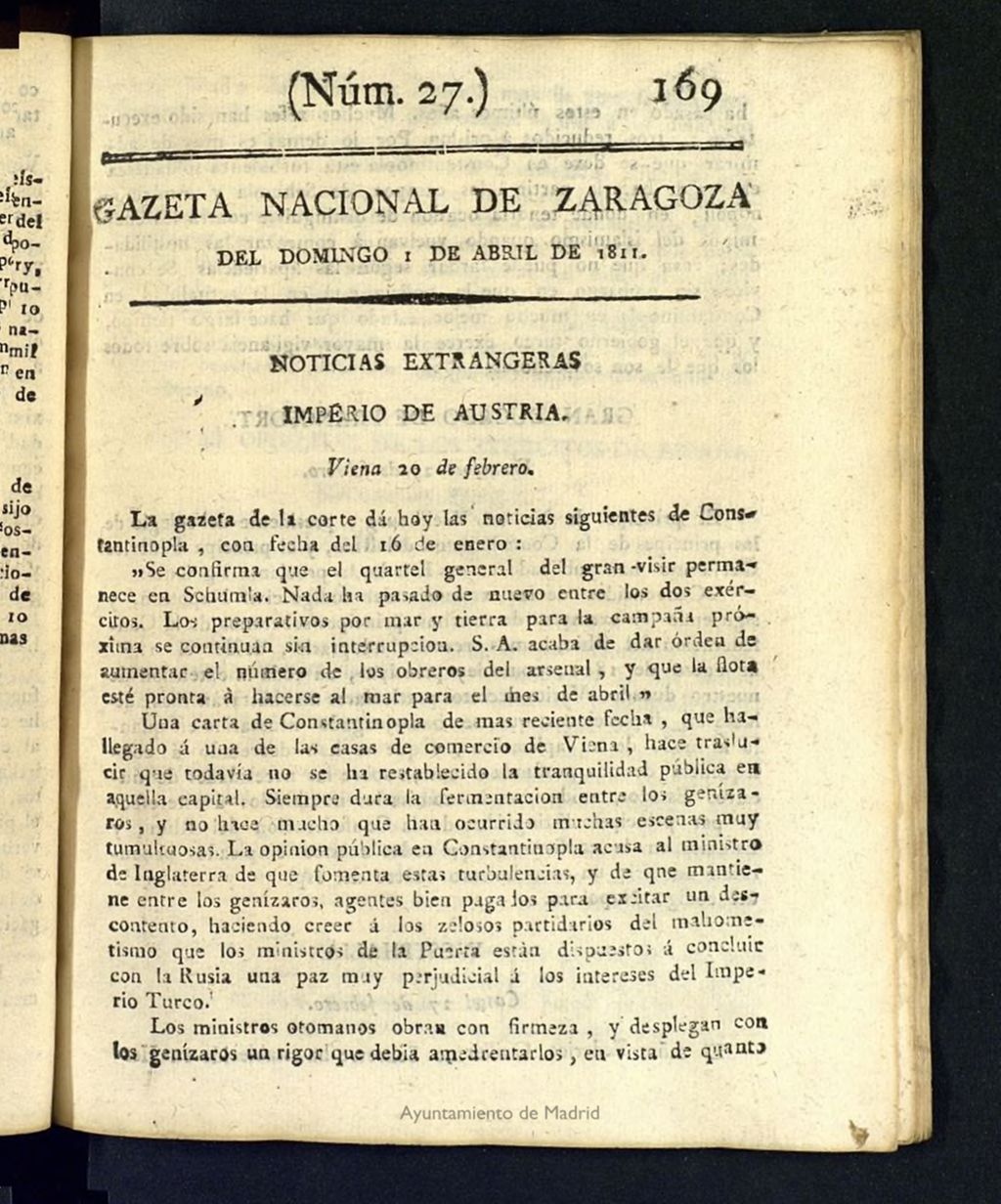 Miniatura de Gazeta de Zaragoza del 1 de abril de 1811