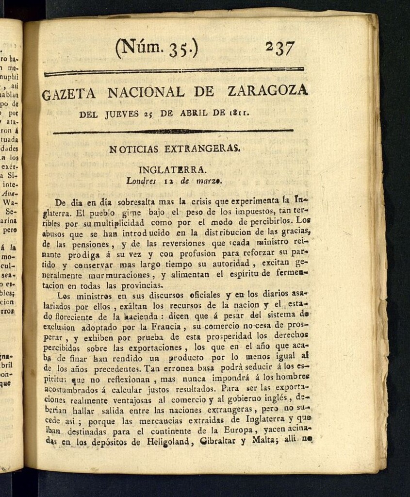 Miniatura de Gazeta de Zaragoza del 25 de abril de 1811