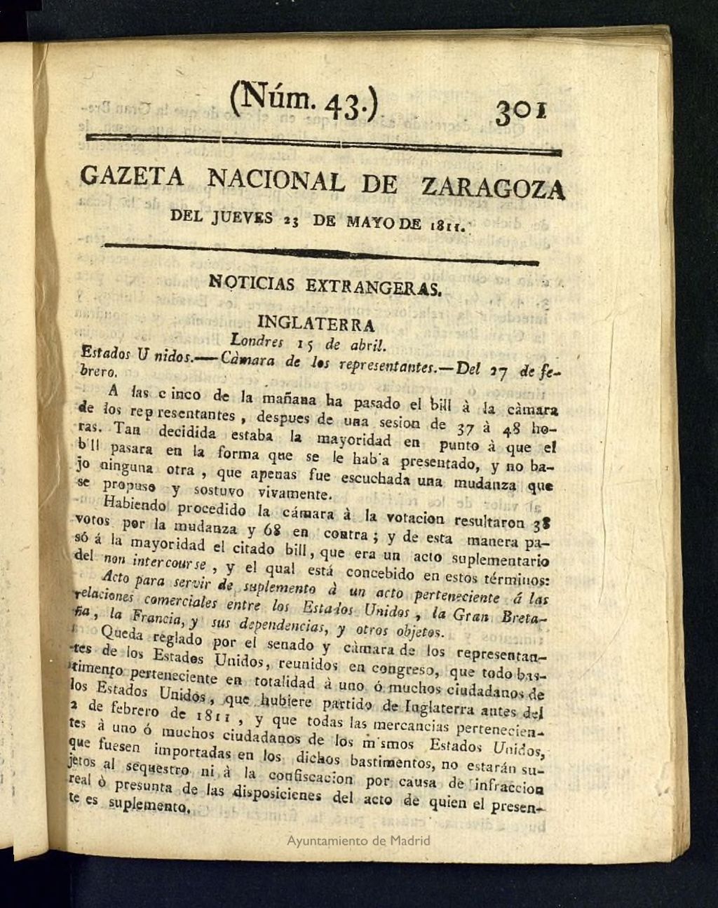 Miniatura de Gazeta de Zaragoza del 23 de mayo de 1811
