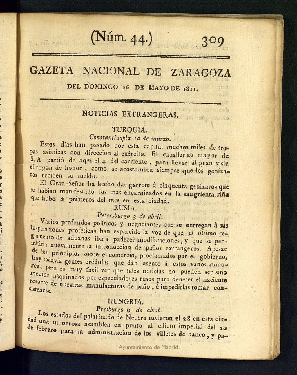 Miniatura de Gazeta de Zaragoza del 26 de mayo de 1811