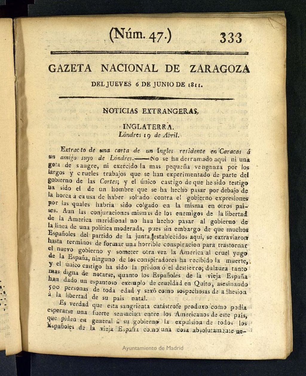 Miniatura de Gazeta de Zaragoza del 6 de junio de 1811