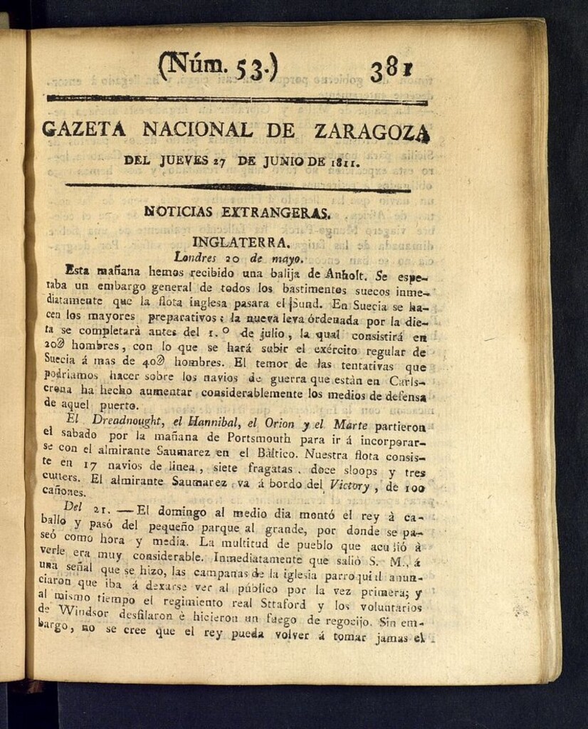 Miniatura de Gazeta de Zaragoza del 27 junio de 1811