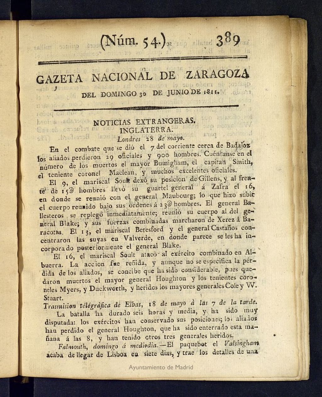 Miniatura de Gazeta de Zaragoza del 30 de junio de 1811