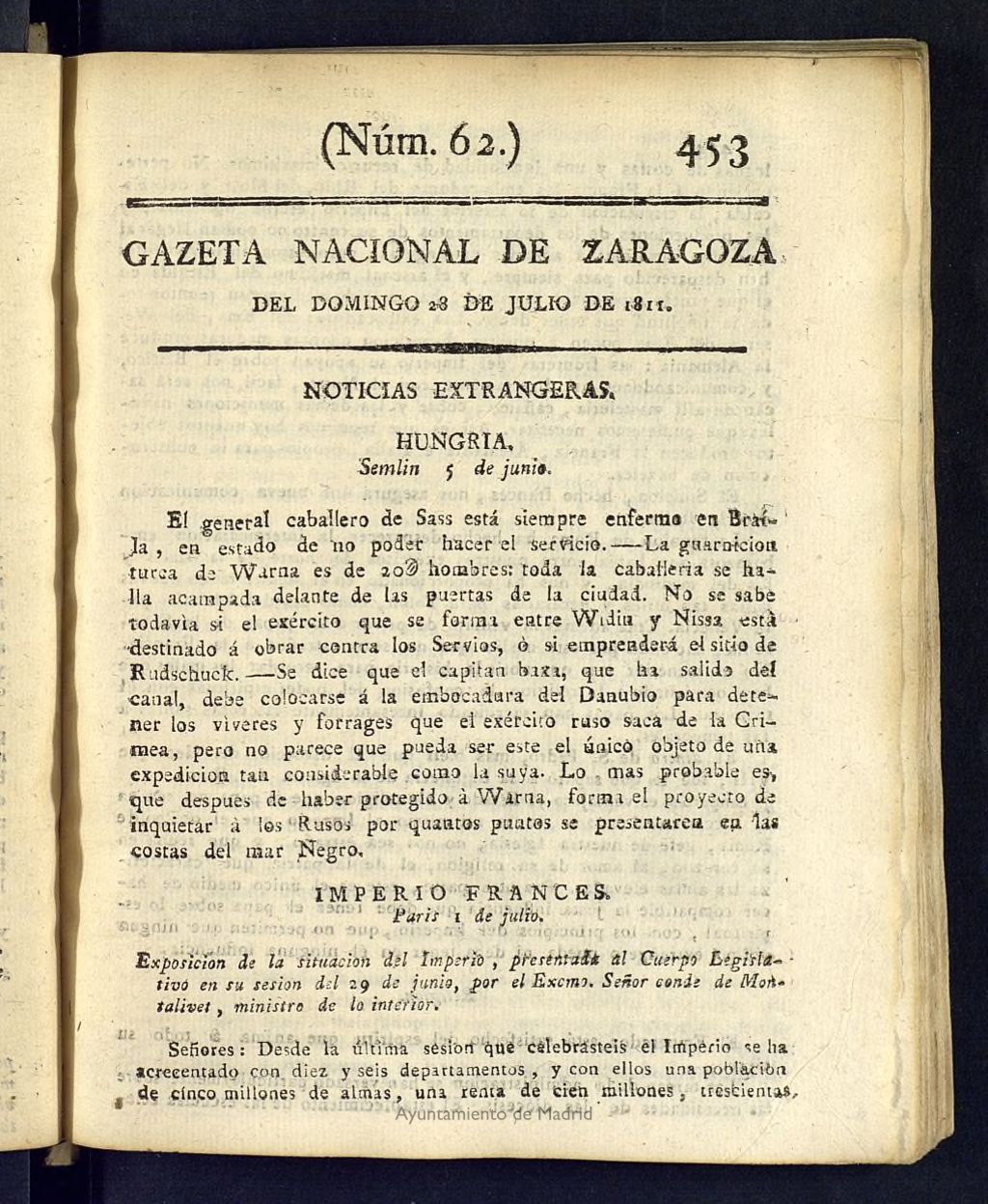 Miniatura de Gazeta de Zaragoza del 28 de julio de 1811