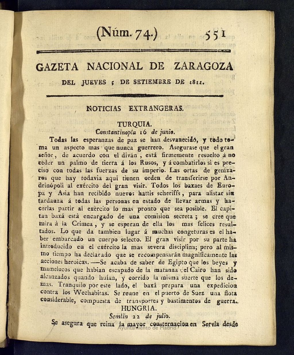 Miniatura de Gazeta de Zaragoza del 5 de septiembre de 1811