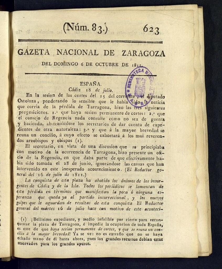 Miniatura de Gazeta de Zaragoza del 6 de octubre de 1811