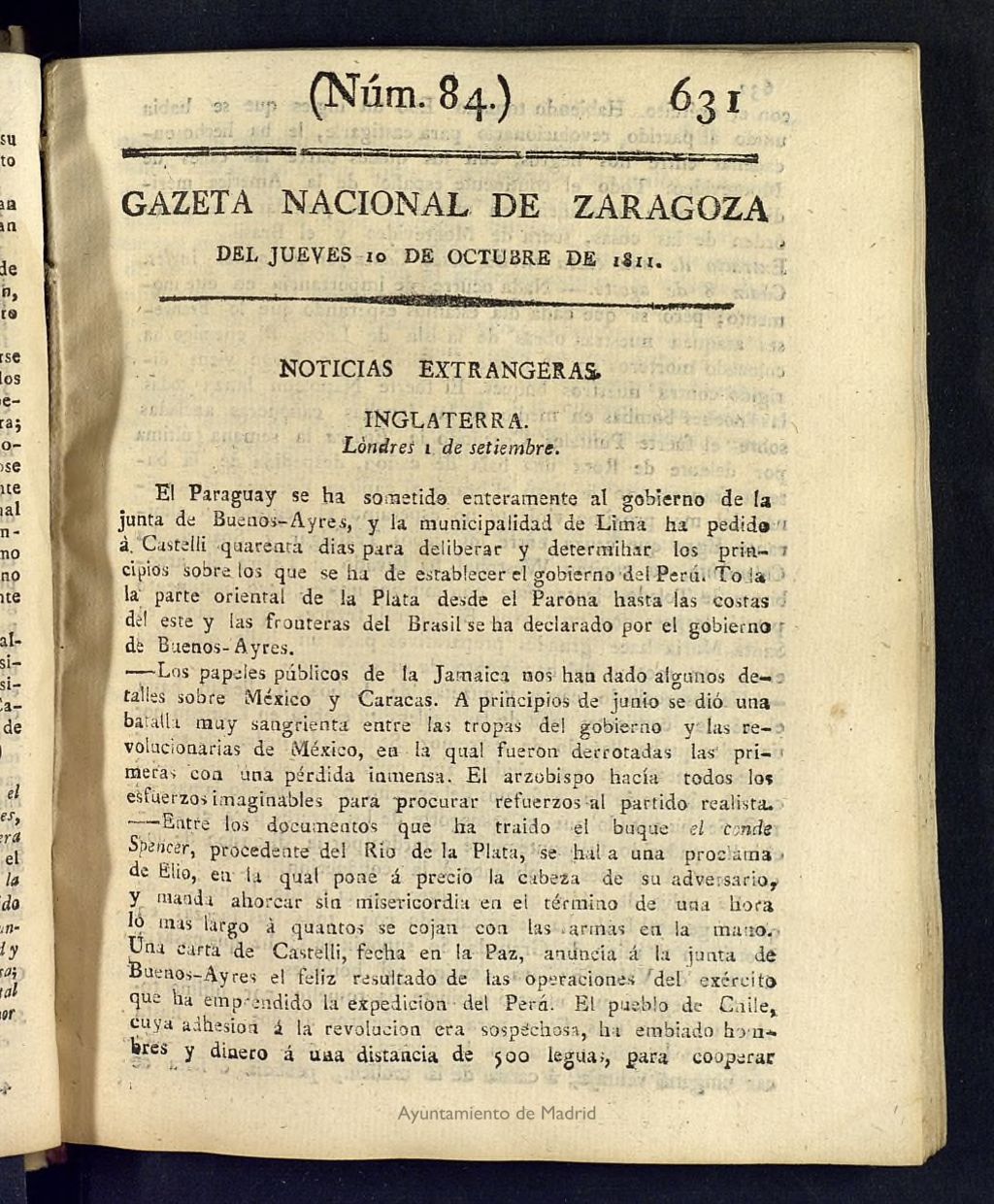 Miniatura de Gazeta de Zaragoza del 10 de octubre de 1811