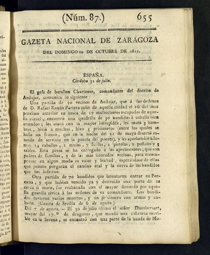 Miniatura de Gazeta de Zaragoza del 20 de octubre de 1811