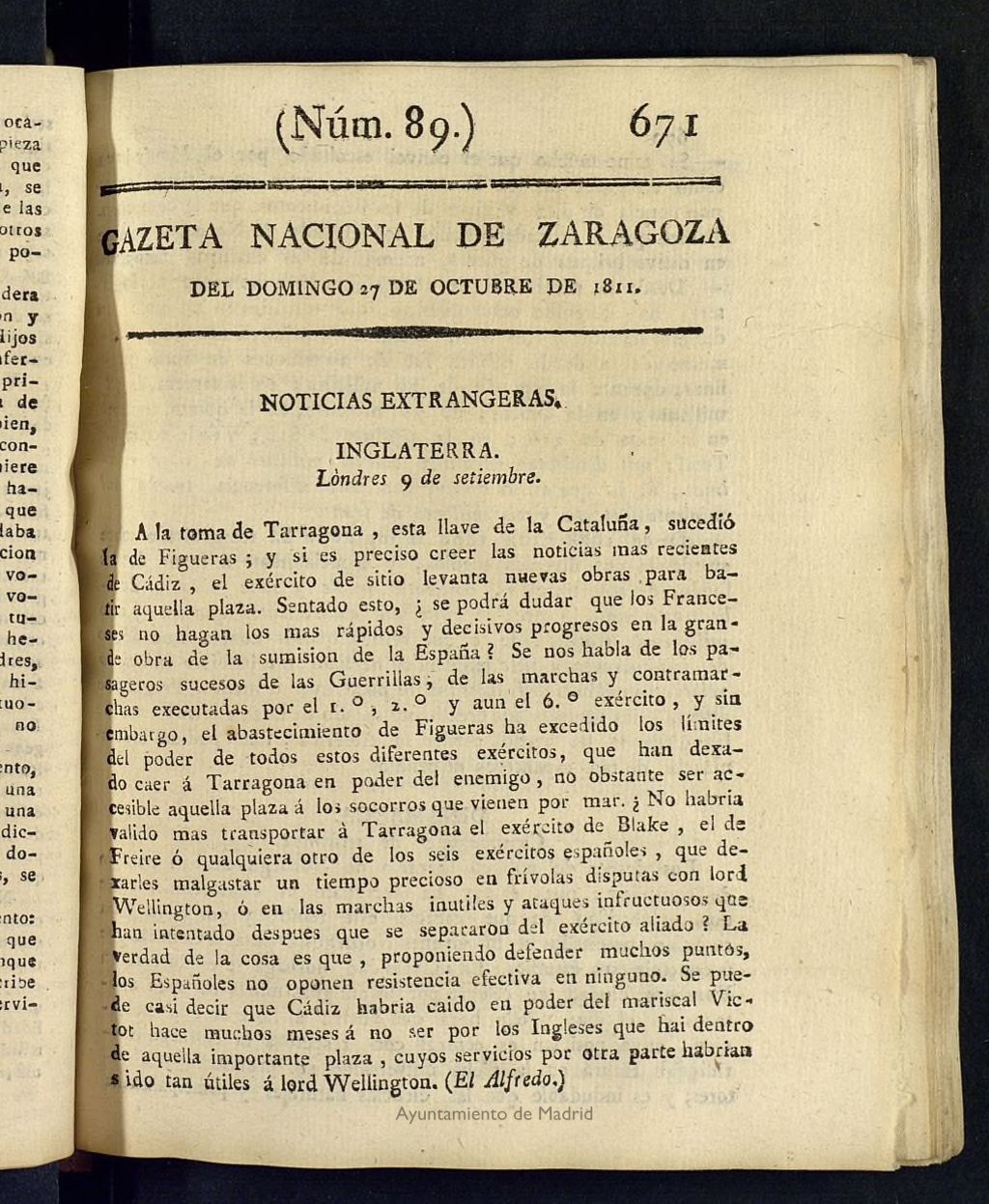 Miniatura de Gazeta de Zaragoza del 27 de octubre de 1811