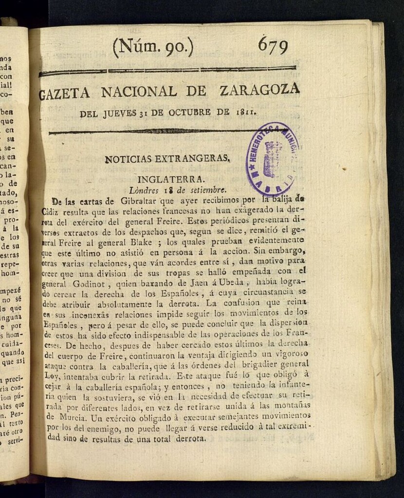 Miniatura de Gazeta de Zaragoza del 31 de octubre de 1811