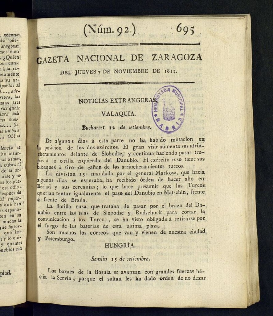 Miniatura de Gazeta de Zaragoza del 7 de noviembre de 1811