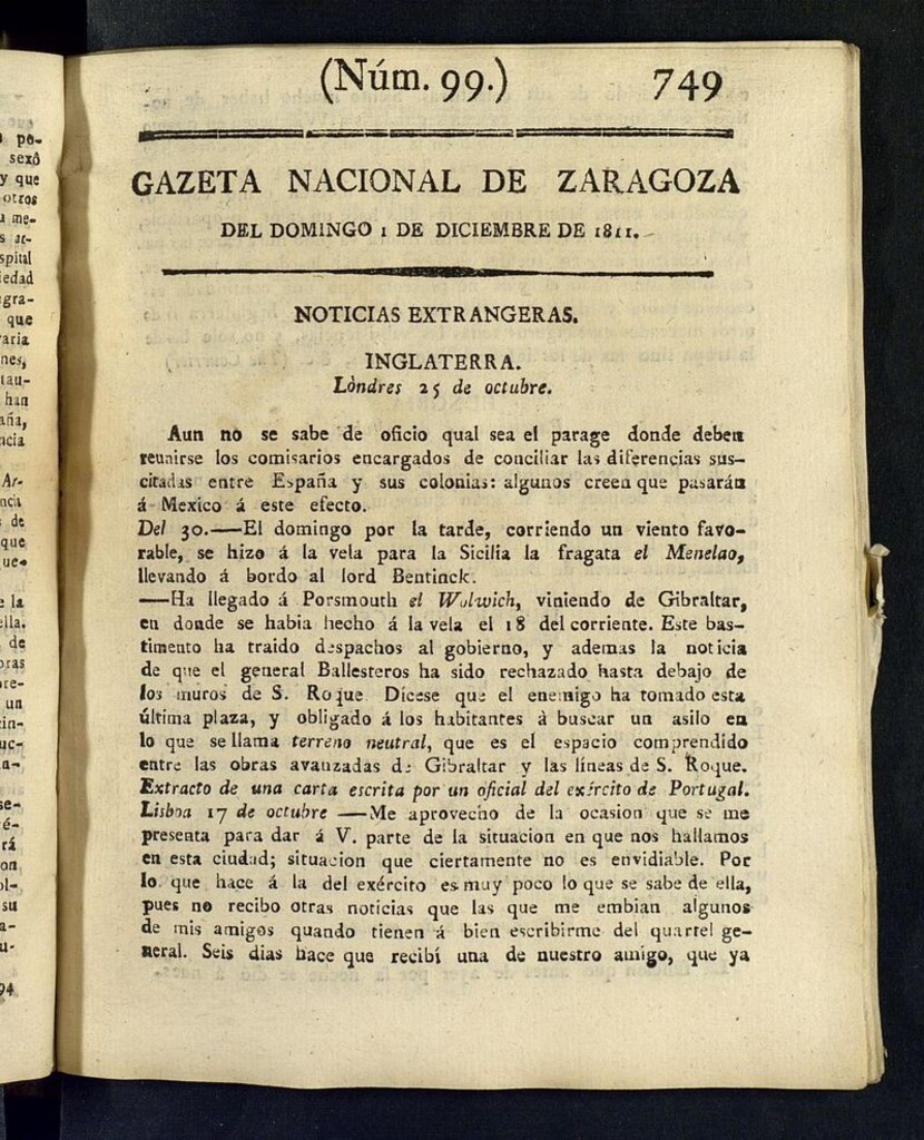 Miniatura de Gazeta de Zaragoza del 1 de diciembre de 1811