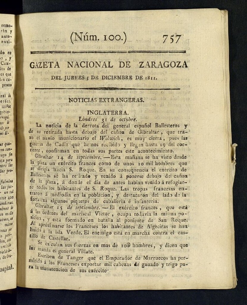 Miniatura de Gazeta de Zaragoza del 5 de diciembre de 1811