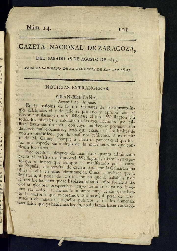 Miniatura de Gazeta de Zaragoza del 28 de agosto de 1813
