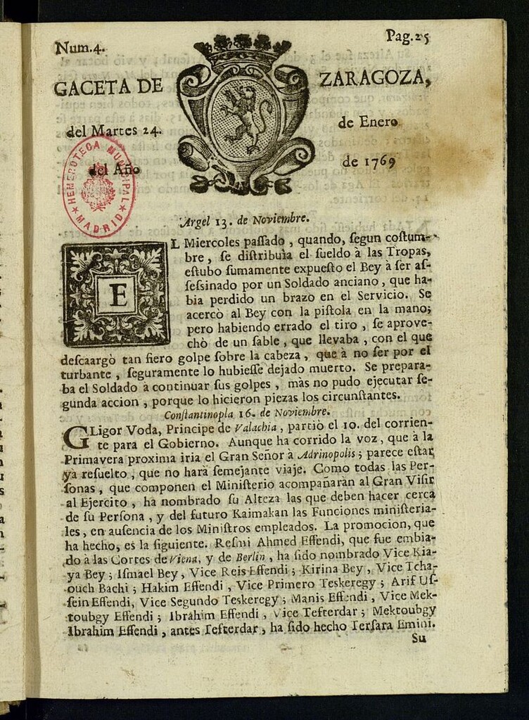 Miniatura de Gazeta de Zaragoza del 24 de enero de 1769