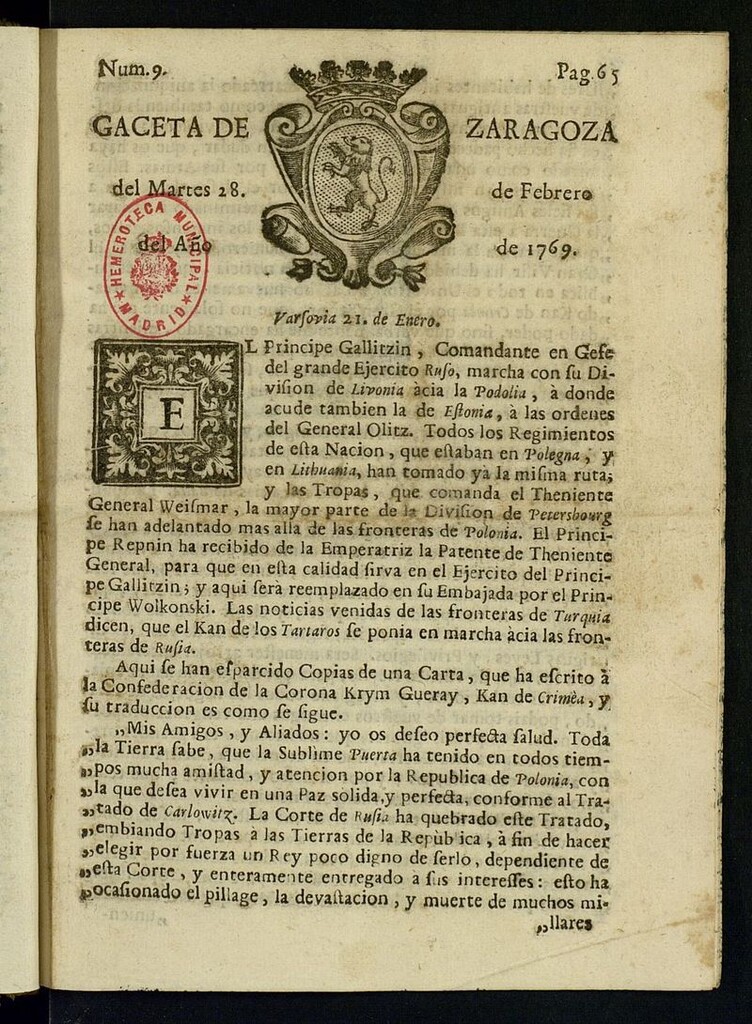 Miniatura de Gazeta de Zaragoza del 28 de febrero de 1769