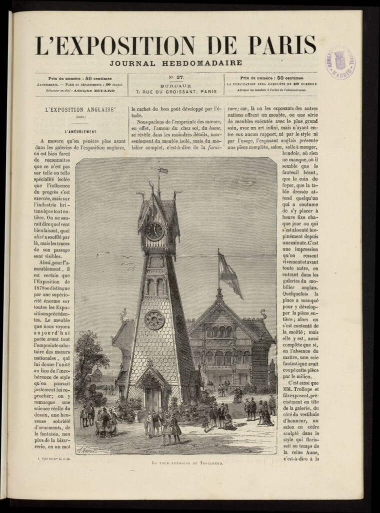 Miniatura de L´Exposition de Paris : journal hebdomadaire del 5 de octubre de 1878, nº 27