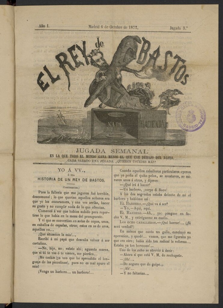 Miniatura de El Rey de Bastos del 6 de octubre de 1872, jugada 3ª