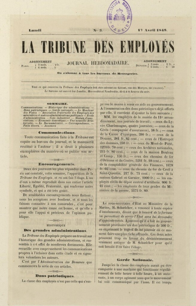 Miniatura de La Tribune des Employés del 17 de abril de 1848, nº 3