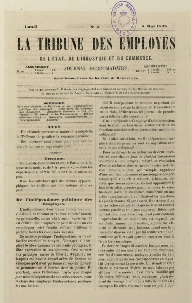 Miniatura de La Tribune des Employés del 8 de mayo de 1848, nº 5