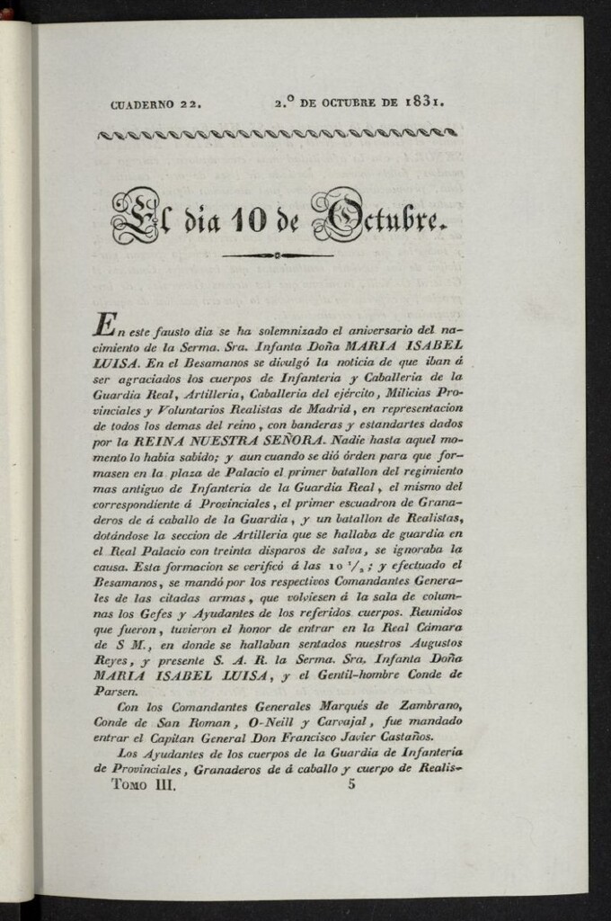 Miniatura de Cartas Españolas del 2º de octubre de 1831, cuaderno 22