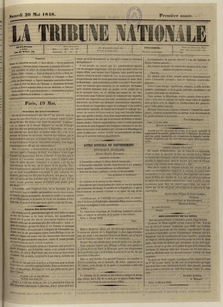Miniatura de La Tribune Nationale del 20 de mayo de 1848, nº 6