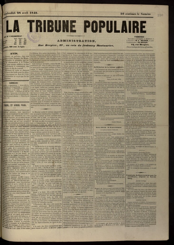 Miniatura de La Tribune Populaire del 28 de abril de 1848