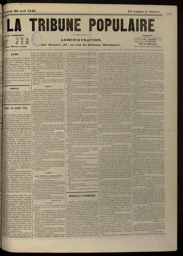 Miniatura de La Tribune Populaire del 29 de abril de 1848