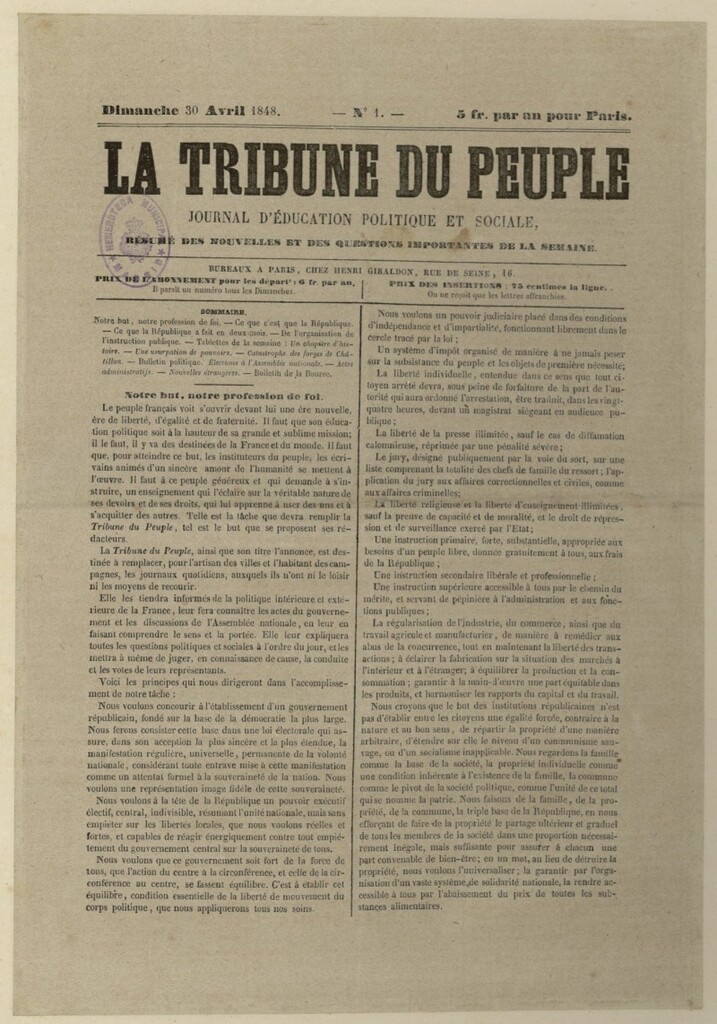 Miniatura de La Tribune du Peuple del 30 de abril de 1848, nº 1