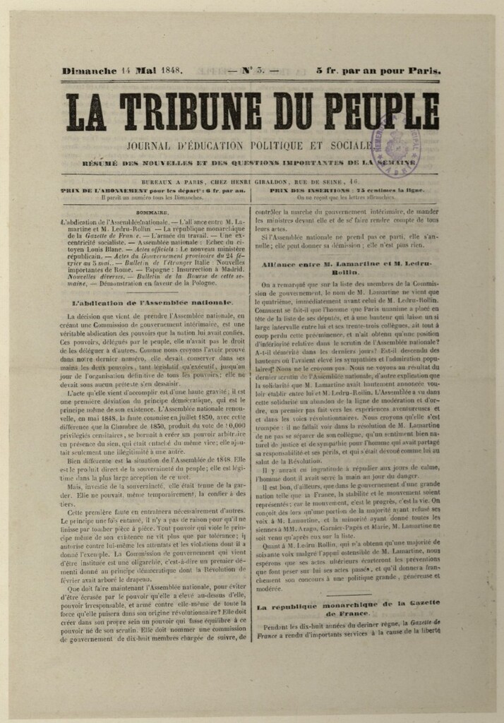 Miniatura de La Tribune du Peuple del 14 de mayo de 1848, nº 3