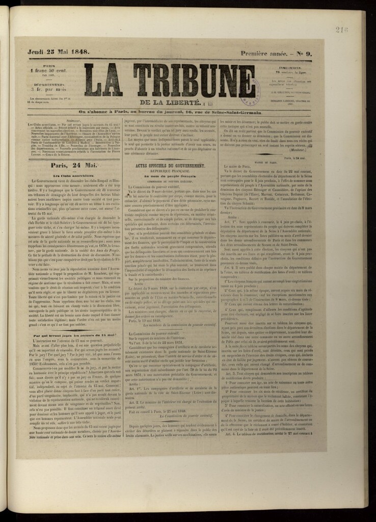 Miniatura de La Tribune du Peuple del 25 de mayo de 1848, nº 9