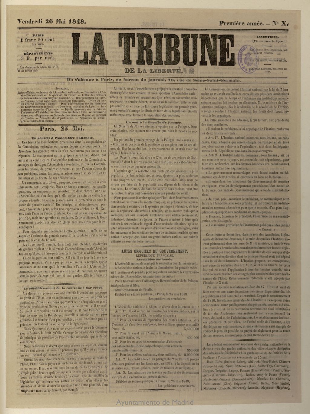 Miniatura de La Tribune du Peuple del 26 de mayo de 1848, nº 10