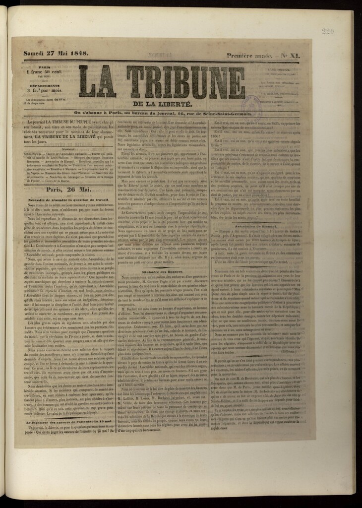 Miniatura de La Tribune du Peuple del 27 de mayo de 1848, nº 11