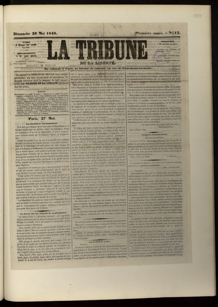 Miniatura de La Tribune du Peuple del 28 de mayo de 1848, nº 12