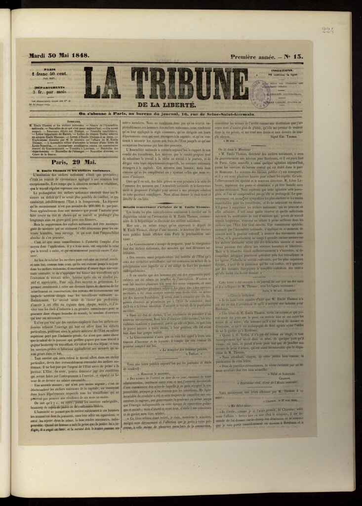 Miniatura de La Tribune du Peuple del 30 de mayo de 1848, nº 13