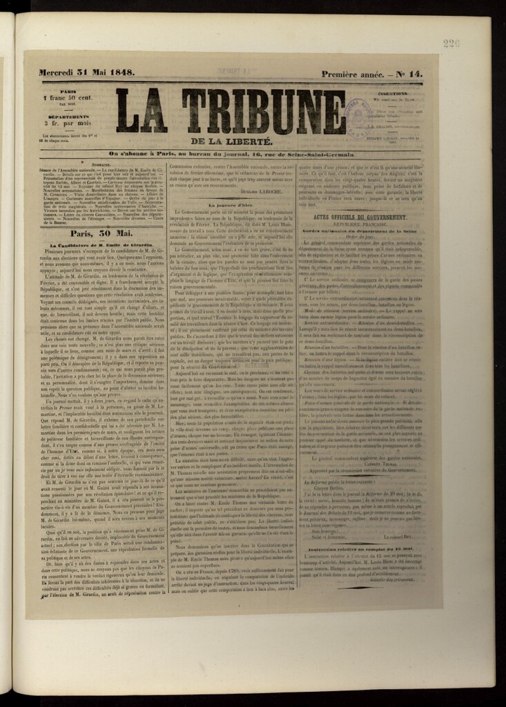 Miniatura de La Tribune du Peuple del 31 de mayo de 1848, nº 14