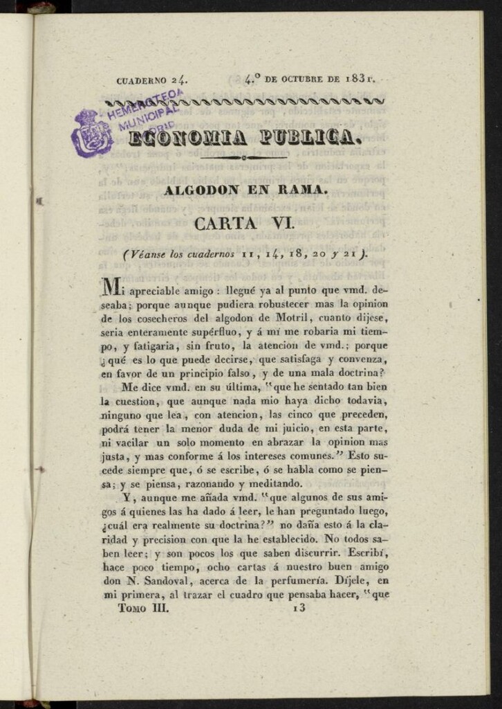 Miniatura de Cartas Españolas del 4º de octubre de 1831, cuaderno 24